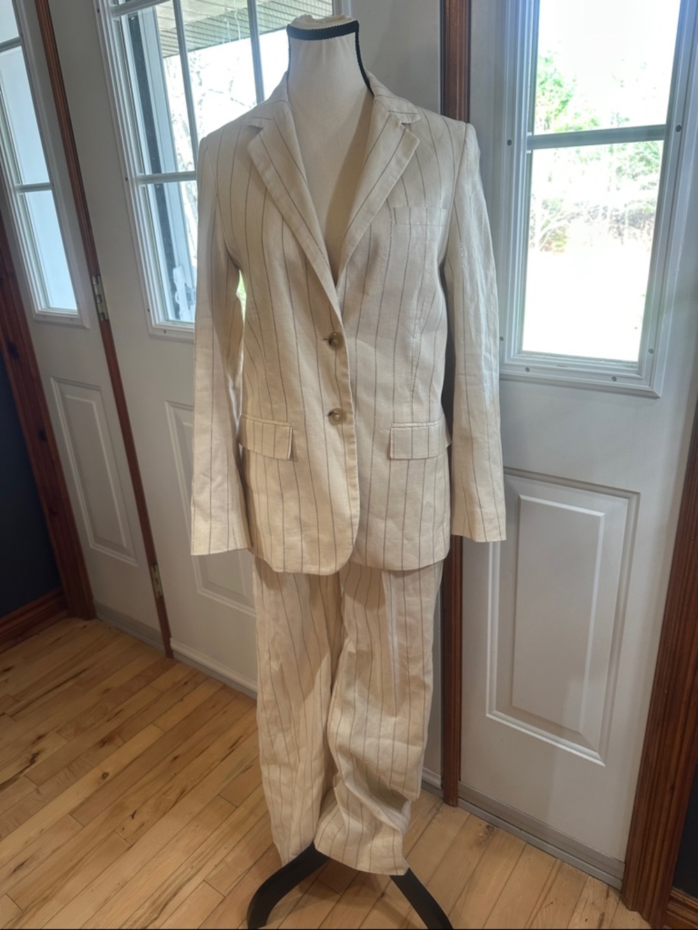 Pablo Cream with Gold Pinstripe Linen Blend Suit Blazer & Pants